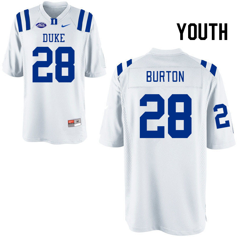 Youth #28 Clayton Burton Duke Blue Devils College Football Jerseys Stitched Sale-White - Click Image to Close